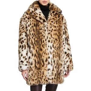 Pam & Gela Leopard Print Faux Fur Coat Size M / L